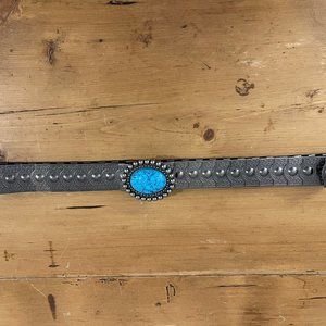 Vintage Silver Metal Elastic Belt w/Turquoise buckle Sz M/L